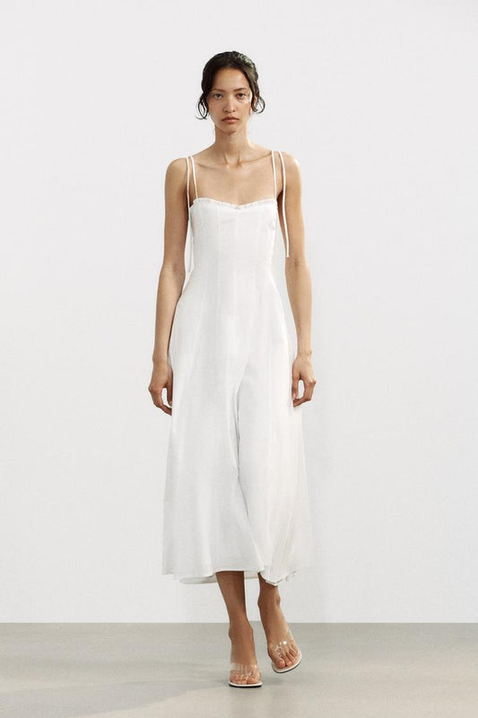 RUFFLED POPLIN MIDI DRESS