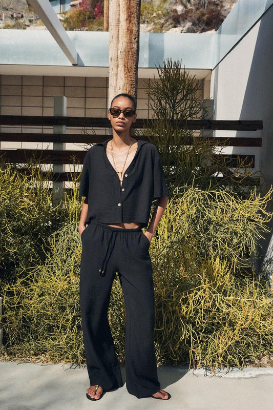 ELASTIC WAIST WIDE LEG PANTS