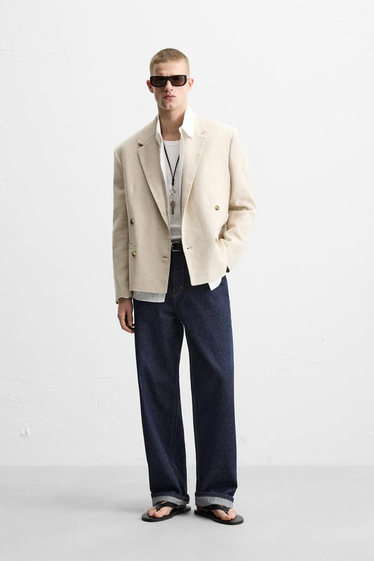 LINEN DOUBLE-BREASTED BLAZER