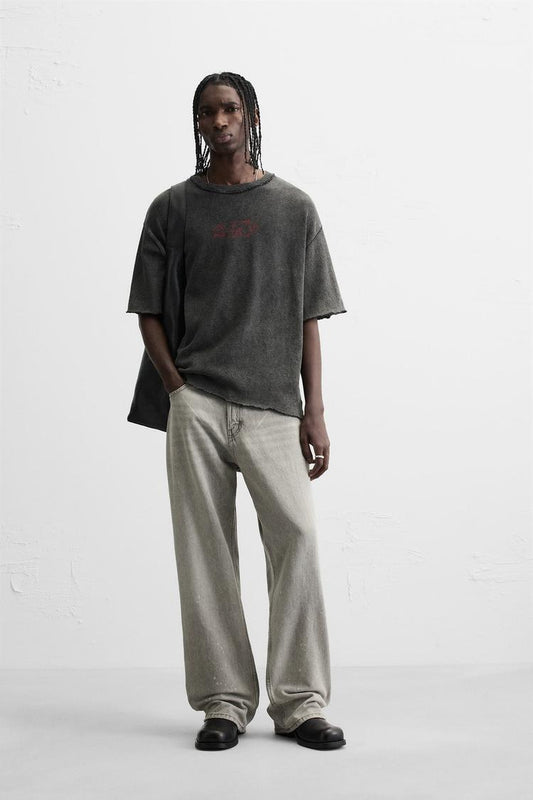 WASHED KNIT PRINT T-SHIRT