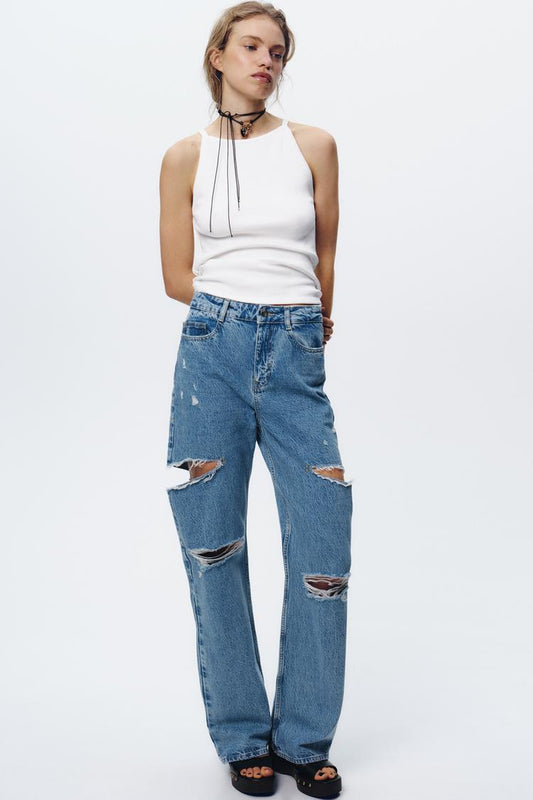 Z1975 HIGH-WAISTED STRAIGHT LEG RIPPED JEANS