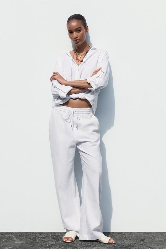 LINEN BLEND STRAIGHT PANTS