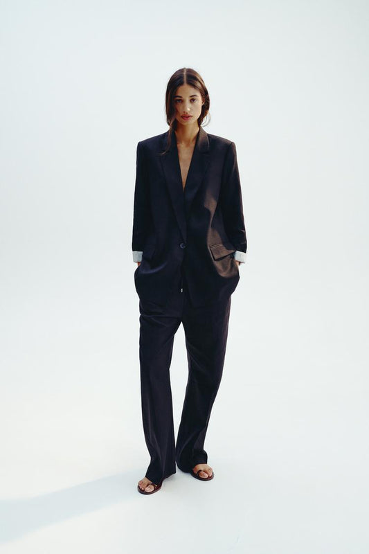 LINEN BLEND STRAIGHT PANTS